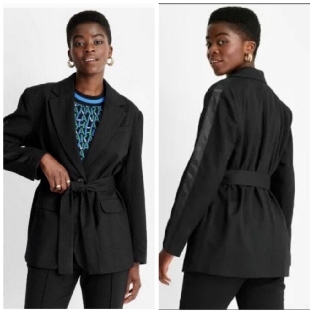 NWT Future Collective Kahlana Barfield Brown - Black Belted Relaxed Fit Blazer - Picture 1 of 8